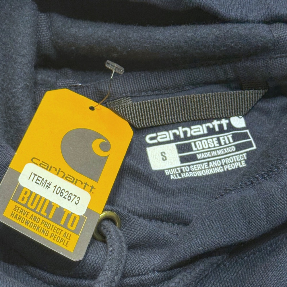 Carhartt Mens Loose Fit Midweight Logo Sleeve Hoodie Navy K288-472 Small NWT - Picture 7 of 11